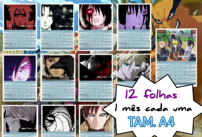 Calendario Naruto Personalizado + Brindes imas e pasta