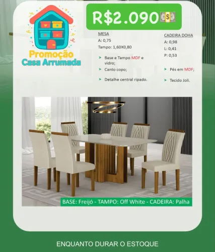 Mesa de Jantar 6 cadeiras Lince