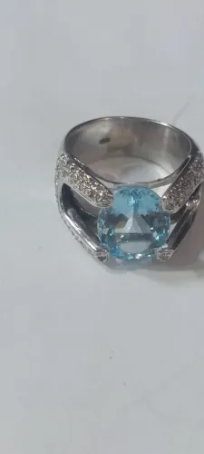 Anel ouro branco brilhante água marinha 