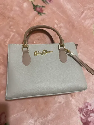 Bolsa feminina bege com rosé