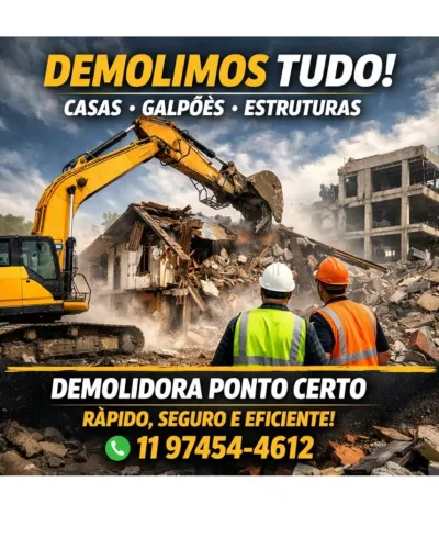 Serviço de Demolição de casas, galpão ou estrutura