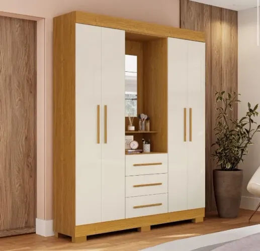 Guarda-Roupa Casal Elegance 4 Portas com Espelho e 3 Gavetas