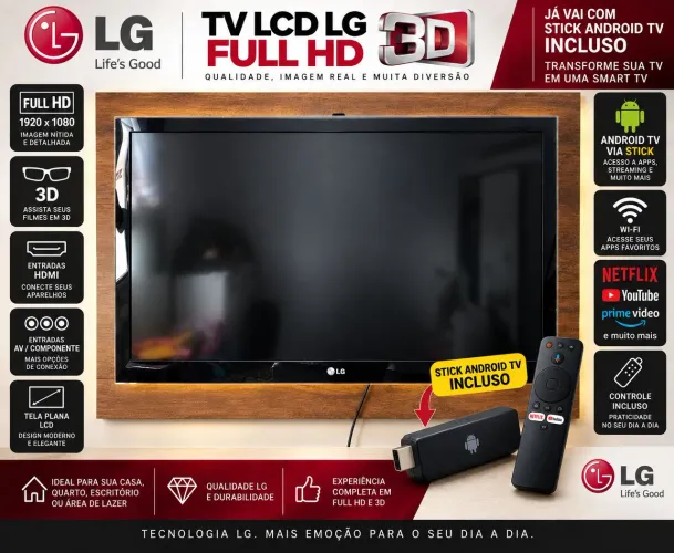 TV LG 42? Full HD 3D + Xiaomi Mi TV Stick Android TV - Completa