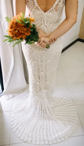 Vestido de noiva em crochê - Para alugar