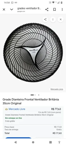 Grades frontal original ventilador Britânia bvt 350