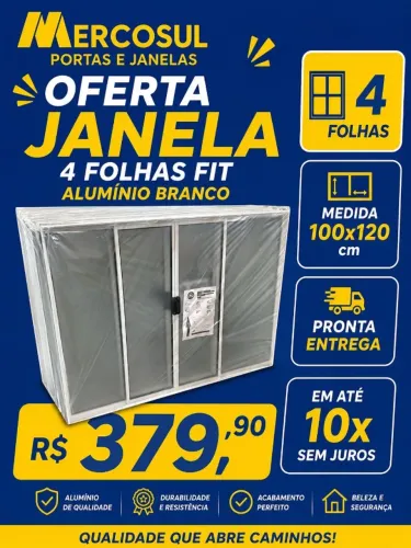 Janela de Alumínio 4 Folhas 100x120 - Oferta
