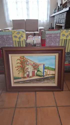 Quadro Decorativo Paisagem Colonial em Moldura de Madeira Maciça"