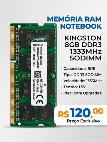 MEMÓRIA RAM 8GB KINGSTON DDR3L 1600MHz