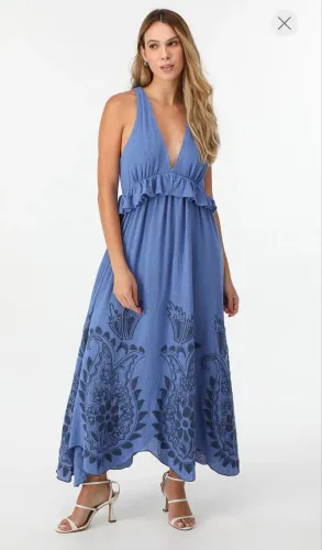 Vestido Lança Perfume Bordado Azul