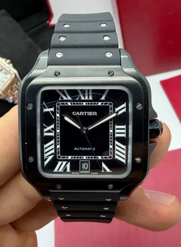 RELOGIO Cartier Santos Aço 40mm - Pulseira Borracha - SUPER CLONE RECEBEU VOCE PAGA 10X