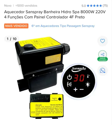Aquecedor sanspray banheira hidro spa 8000w
