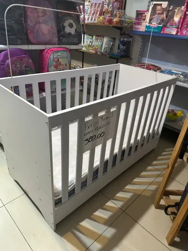 Berço 3 em 1 Branco com Colchão 60x130
