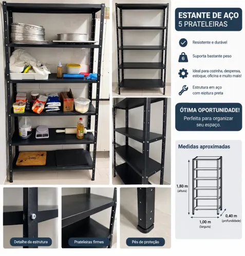 Estante de Aço Reforçada com 5 Prateleiras - Excelente Estado