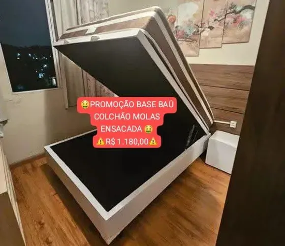 COLCHÃO CASAL ESPUMA D28 MOLAS ENSACADA + BASE BAÚ CASAL REFORÇADA 