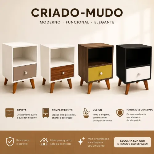 Criado Mudo Retrô Com Gaveta
