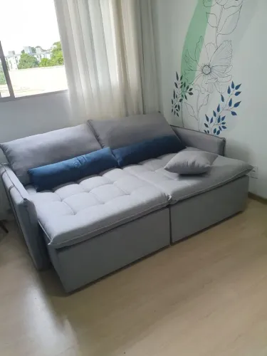 Opoturnidade! Sofá cama novíssimo, D28 , tecido em linho ,detalhes em courino, 200metros