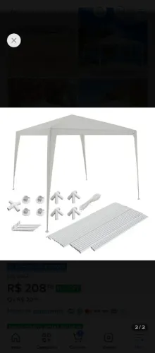 Tenda Barraca Gazebo 3x3m Branca - NOVA, Nunca Usada