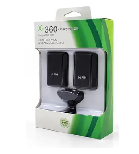 Kit 2 Baterias Para Controle Xbox 360 Com 1 Cabo E Carregador Preto