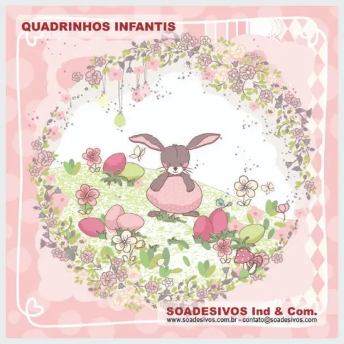 KIT  COM 3 PLACAS DECORATIVAS - COELHINHOS ROSA