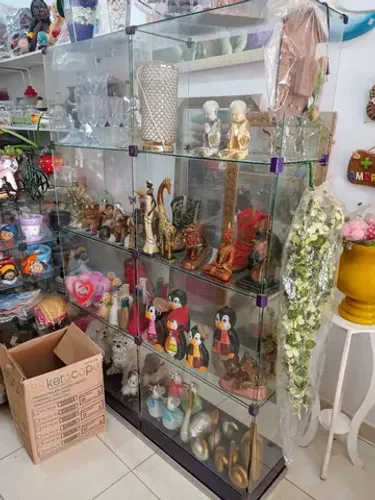 VITRINE TORRE DUPLA DE VIDRO BASE DE ALUMÍNIO