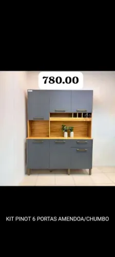Armário de Cozinha 6 Portas Amêndoa/Chumbo