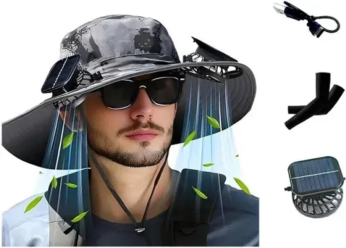 Chapéu Protetor C/ Ventilador Solar Duplo Usb Pesca Camping
