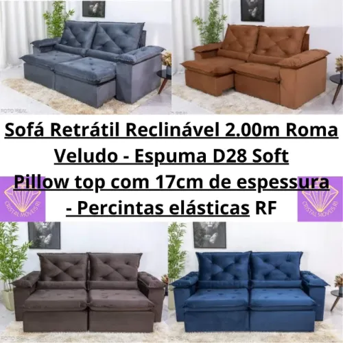 Sofá Retrátil Reclinável 2.00m Roma - D28 Soft RF