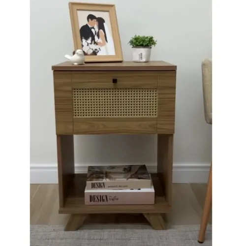 NOVO | Criado Mudo Mesa Lateral 43cm com Gaveta Carvalho - Fazemos Entrega