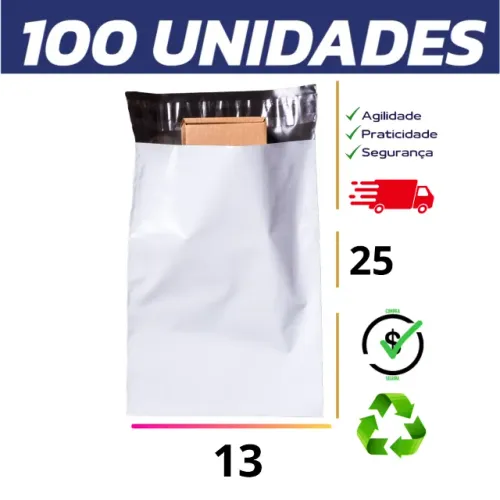 Envelope Plástico de Segurança 13X25 Saco Branco Aba Adesiva Envio Shopee Ecommerce Shein