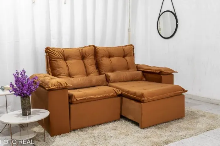 Sofá Retrátil Reclinável Grécia 2.00m Terracota Cinza - Sem Caixa Frete Grátis - Até 12x