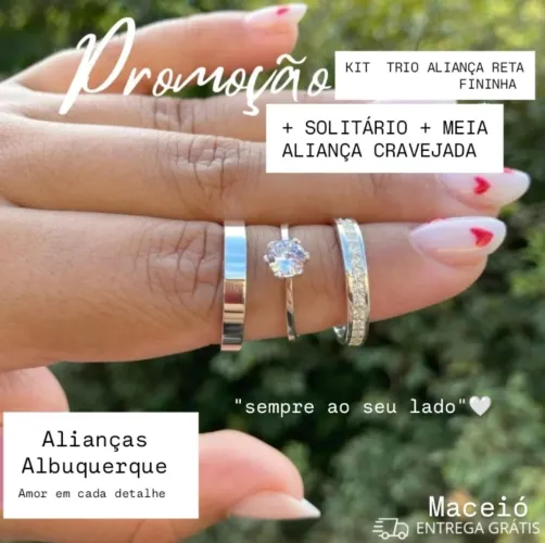 Kit Alianças namoro noivado e compromisso- Solitário Cravejada - Promoção