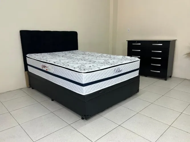Colchão Blue Molas Ensacadas Queen + Base Box Baú Blindado l543