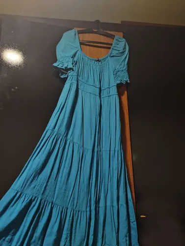 VESTIDO SEMI LONGO AZUL - MANGAS BUFANTES