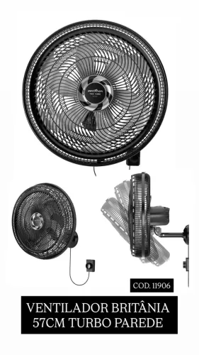 Ventilador De Parede Britânia 6 Pás 176w Bvt575 Preto -