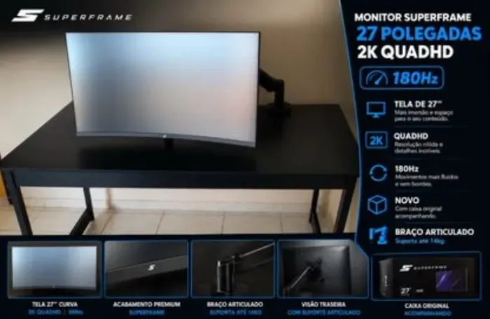Vendo ou Troco Monitor 2K QUAD HD + BRAÇO ARTICULADO