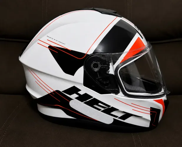 Capacete Helt Polar Race Brake Branco/Preto/Vermelho - Semi Novo