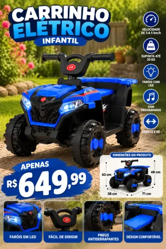 Carrinho Elétrico Infantil Azul 30kg com LED - R$ 649,99
