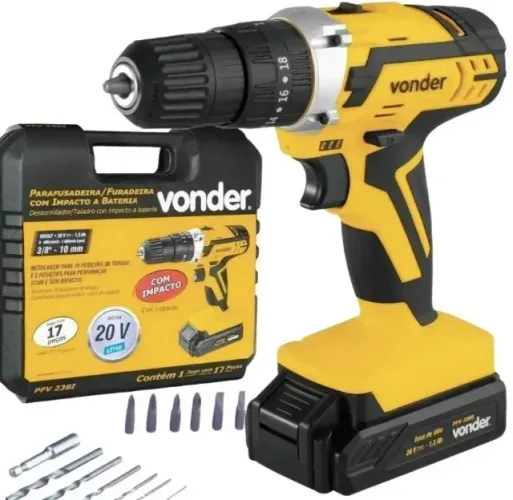 Parafusadeira E Furadeira Com Impacto Vonder Bateria 20V - Bivolt