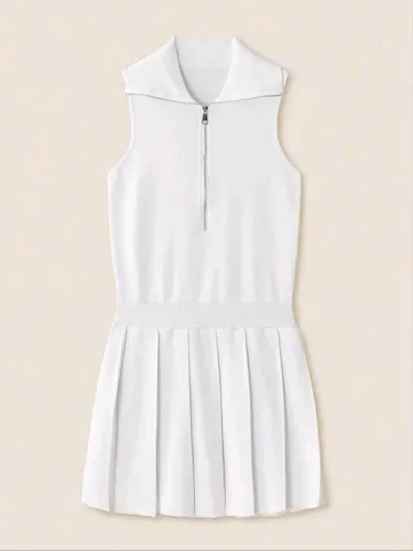 Vestido de Suéter com Zíper e Saia Plissada SHEIN
