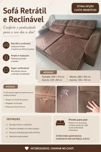 Sofá Retrátil e Reclinável 2,80 m