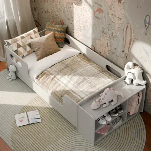 A!  NUNCA MONTADA! Cama Infantil Montessori cinza sem nicho FECHADA NA CAIXA