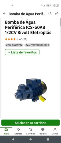 Bomba de Água Periférica ICS-50AB 1/2CV Bivolt Eletroplás