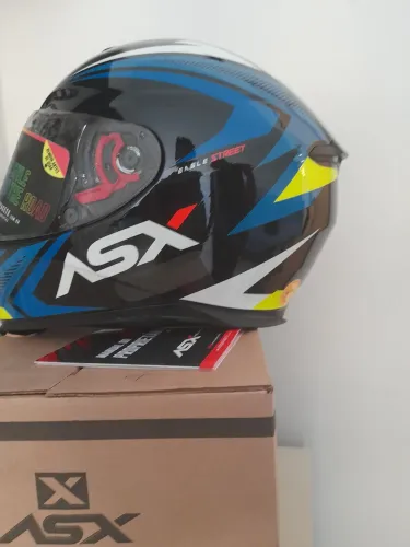 Capacete ASX Eagle Street Azul / Amarelo NOVO NA CAIXA - Sem Viseira interna 
