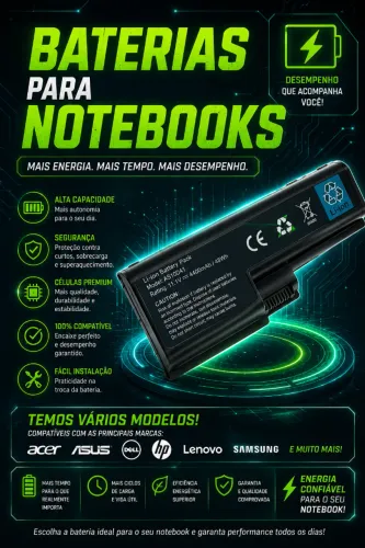 BATERIAS PARA NOTEBOOKS DE VÁRIAS MARCAS E MODELOS