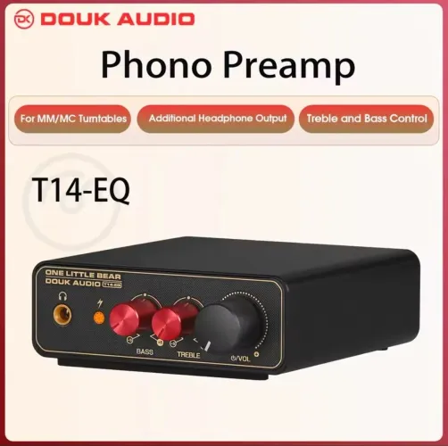 Amplificador Douk audio T14 para toca disco, LP com saída para fone de ouvido