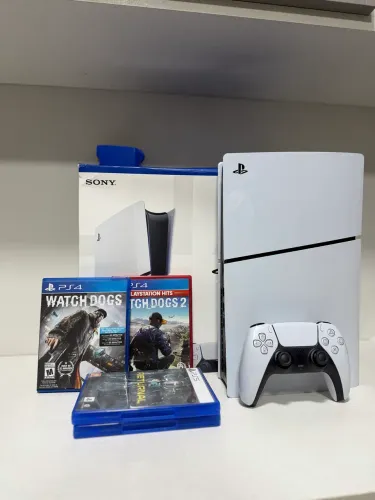 PS5 Slim 1TB Mídia Física + Caixa Original + 4 Jogos + DualSense