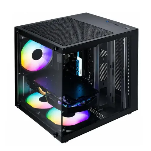 Gabinete Gamer Aquario ITX MAtx Preto 3x Fans RGB Rainbow