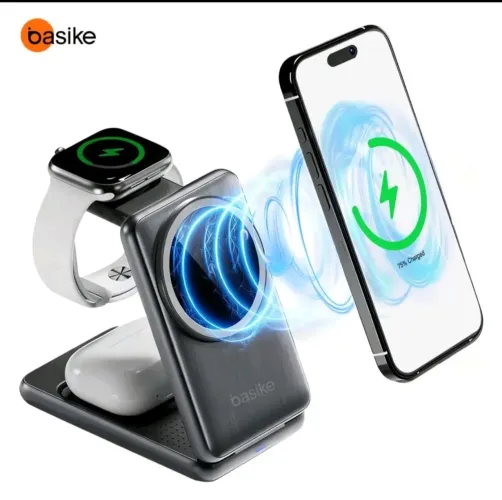 Carregador Magnético 3em1 iPhone, Apple Watch e AirPods Suporte Sem Fio