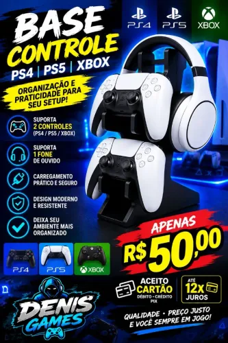 Suporte para 2 controles todas plataformas e fone