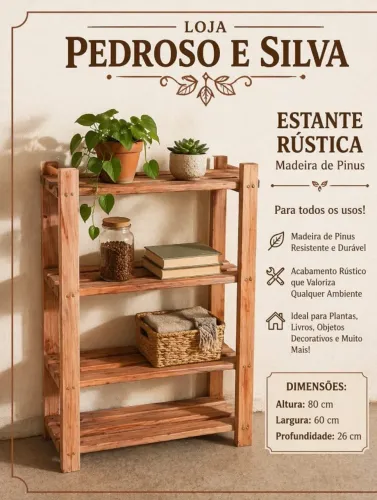 Estantes rústicos de madeira de lei para todo uso
